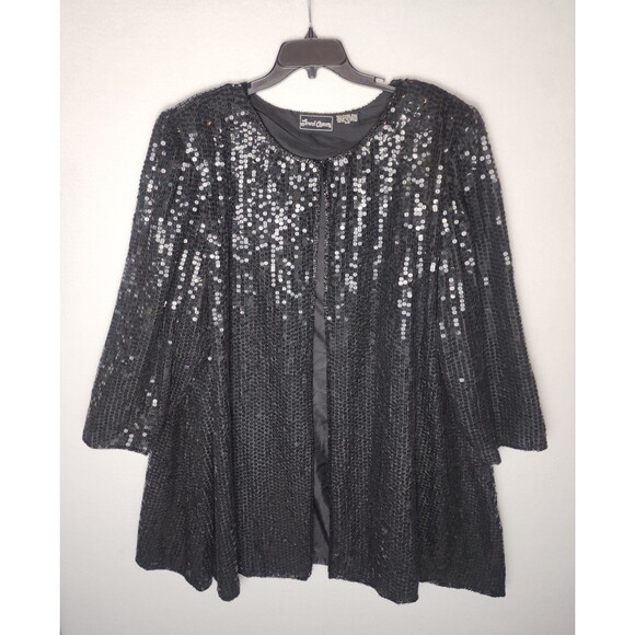 Vintage Jewel Queen Sequined Black Jacket Size 3XL - Picture 1 of 9